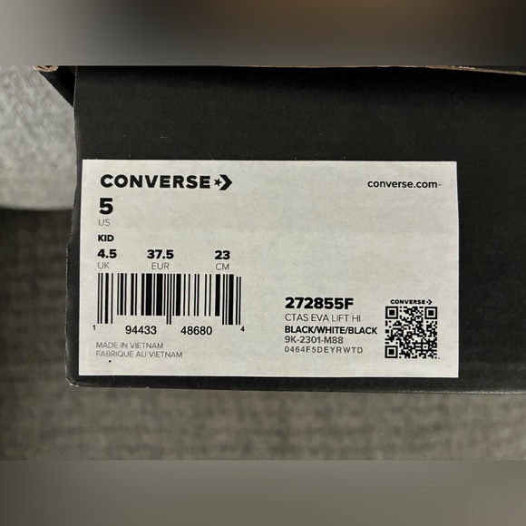 Converse Kids Black & White "Eva Lift" High-Top Platform Sneakers, size 5 - Picture 5 of 5